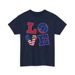 LOVE red white and blue graphics Unisex Heavy Cotton Tee / see our matching T Shirt , coffe mugs and tote bags