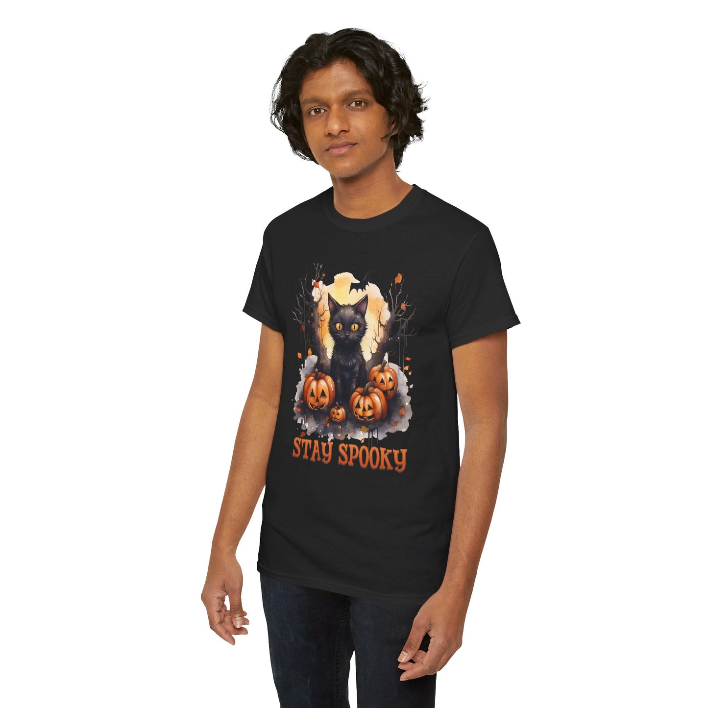 Black Cat And Pumpkin! Graphic Unisex Heavy Cotton Tee