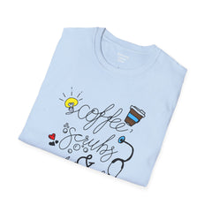 Coffee Nurse - Unisex Softstyle T-Shirt | Nurse Awareness, Medical Wear, Gift For Her, Scrubs Lover, Hospital Staff Gift, Registered Nurse