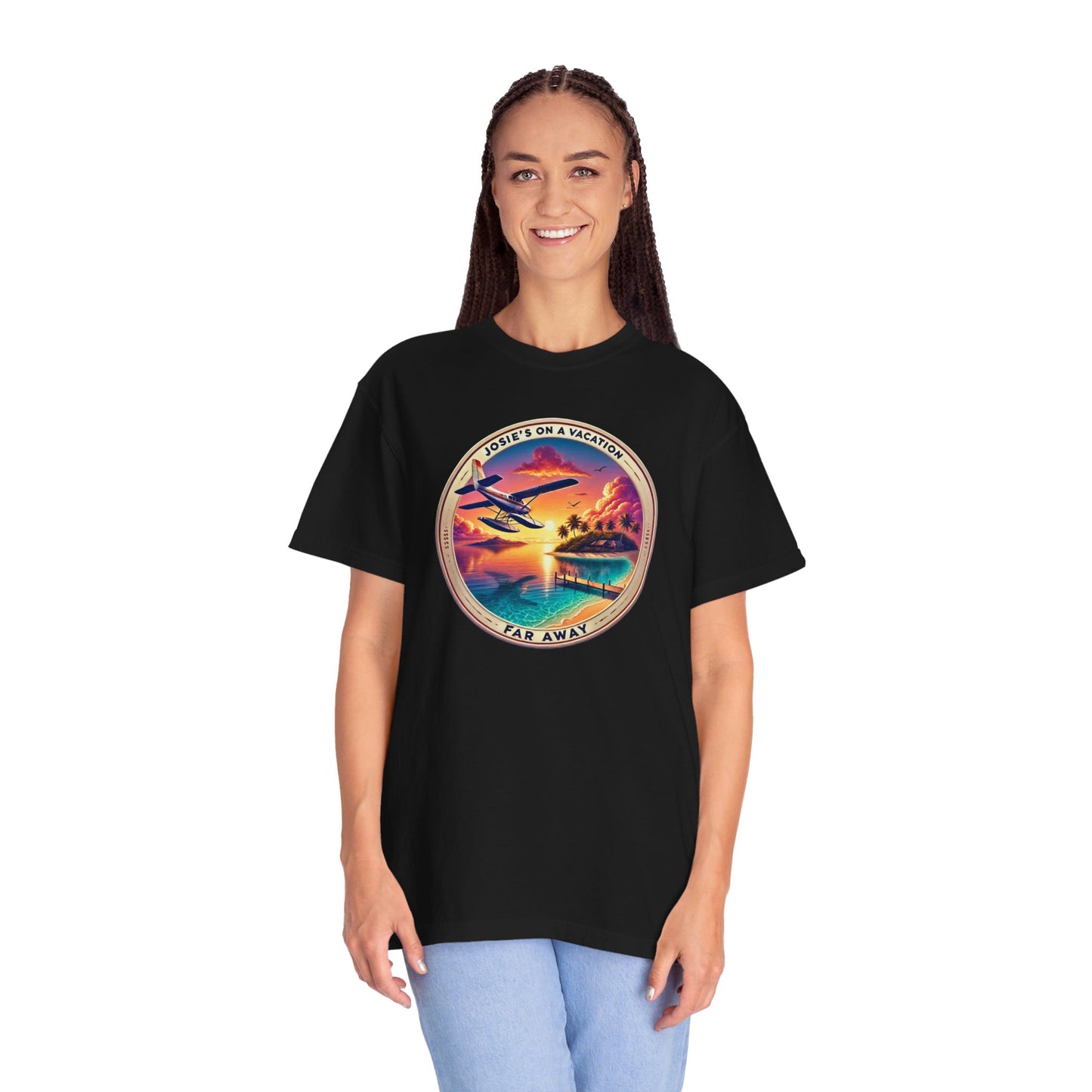 Josies On A Vacation Far Away Graphic Unisex Garment-Dyed T-shirt