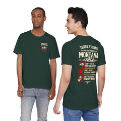 Montana Rules Tee - “3 Things You Don’t Do in Montana: Don’t Pet the Buffalo, Outdrink Canadians, Mess with Cowboy Music”