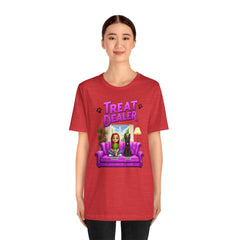 Personalized Treat Dealer T-Shirt — Funny Pet Lover Tee with Girl and Dog on Purple Couch