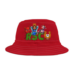 Unisex Bucket Hat - Russell Sage College Mascot Characters Purple Cow, Red Devil, Golden Horseshoe, Blue Angel