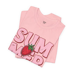 Summer Strawberry T-Shirt — Cute Pink Graphic Tee with Strawberry "SUMMER" Design