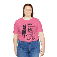 Personalized Your Dog and its name Mother's Day T-Shirt — 'Treats. Walks. Toys. Naps.