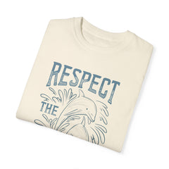 Dolphin, Respect The Ocean -  Graphic Unisex Garment-Dyed T-shirt