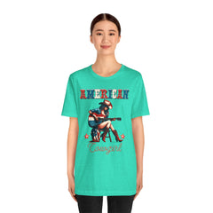 American Cowgirl, Playing Guitar Graphic, Unisex Jersey Short Sleeve Tee