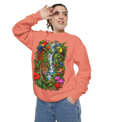 Tropical Jungle Waterfall With Leopard and Parrot Sweatshirt