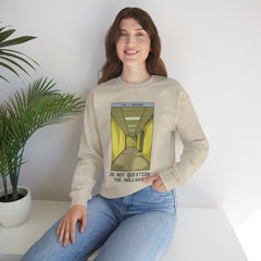 Crewneck Sweatshirt "Do Not Question the Hallway" – Retro Yellow Corridor Graphic