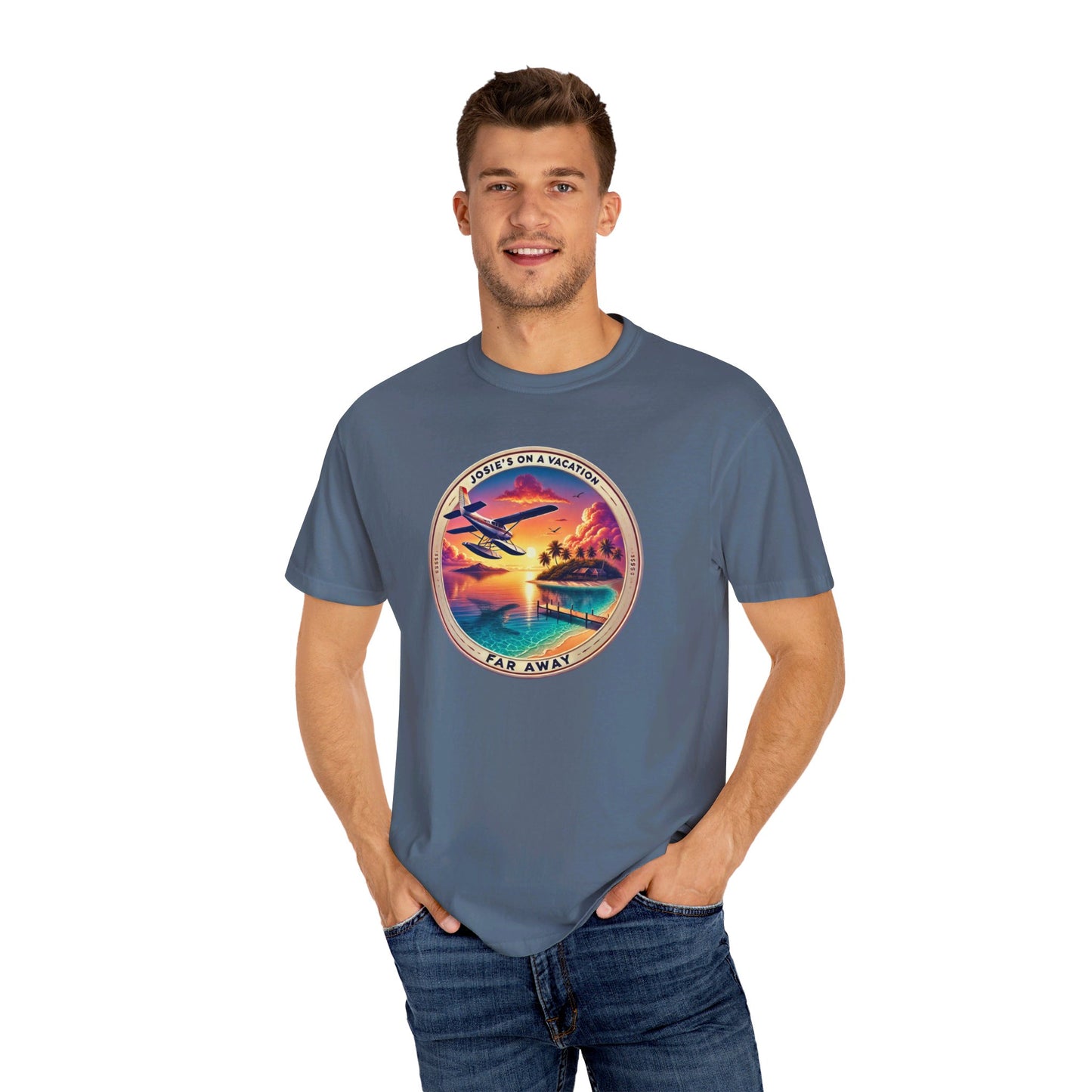 Josies On A Vacation Far Away Graphic Unisex Garment-Dyed T-shirt