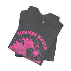 Summer Waves & Sunshine Tee — Retro Pink Surf Graphic T-Shirt