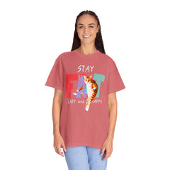 Stay Fat Lazy and Happy Cat - Graphic Unisex Garment-Dyed T-shirt