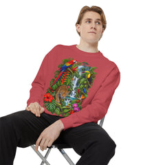 Tropical Jungle Waterfall With Leopard and Parrot Sweatshirt