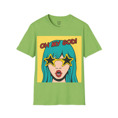 OH MY GOD Blonde Wearing Star Shaped Glasses Pop Art Girl Unisex Softstyle T Shirt