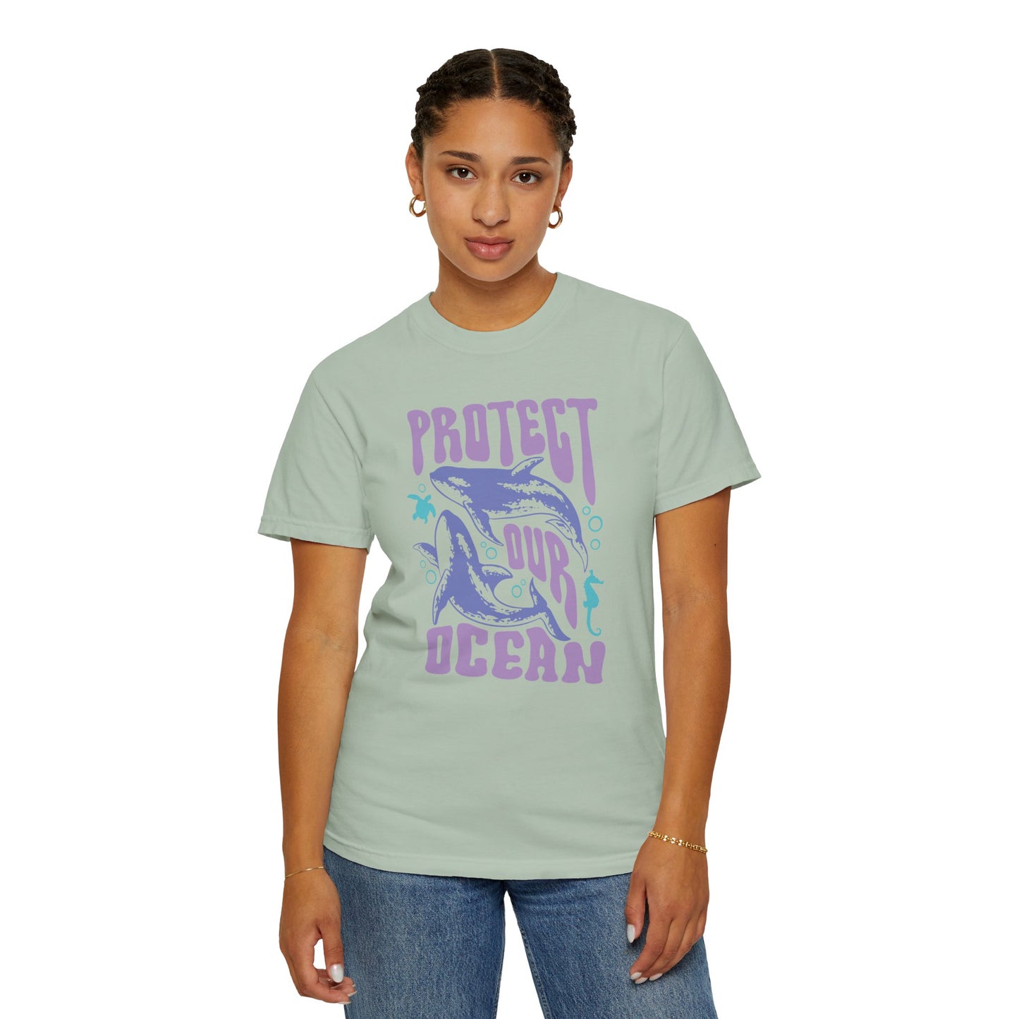 Whales, Protect Our Ocean -  Graphic Unisex Garment-Dyed T-shirt