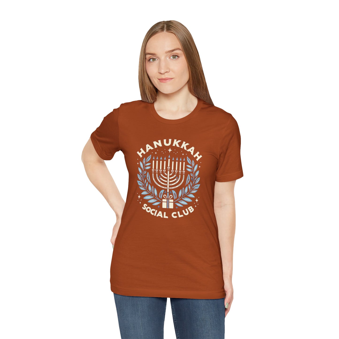 Hanukkah Social Club with Menorah - Unisex Jersey Short Sleeve Tee