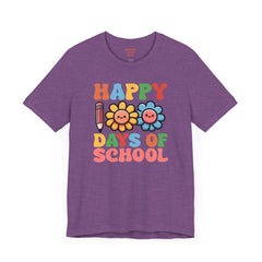 HAPPY 100 DAYS of SCHOOL - Unisex Short Sleeve Tee | Elementary School Holiday, Teacher Apparel, Kids Motivation, Days Checked Off, 100 Days