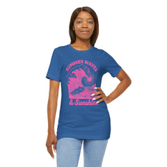 Summer Waves & Sunshine Tee — Retro Pink Surf Graphic T-Shirt