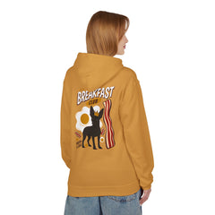 Breakfast Club Hoodie — Cute Black Dog, Bacon & Egg Graphic Pullover