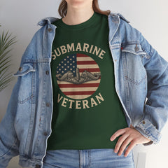 Submarine Veteran American Flag Tee | Unisex Heavy Cotton T-Shirt, Military Apparel, Veteran Gift, Patriotic Top, Casual Wear