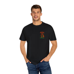 After Dark Collection Arches National Park Unisex Garment Dyed Adventure Tee, Shadow Walker, Alien and Bear with a map campfire scene