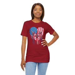 Red White and Blue Heart with Jets Graphic, Unisex Jersey Short Sleeve Tee