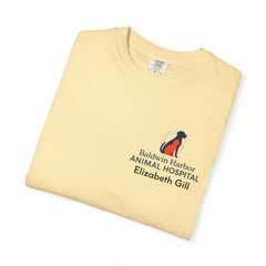 Elizabeth Gill Front Logo Back Graphic Baldwin Harbor Animal Hospital "Who Let the Cats Out?" T Shirt