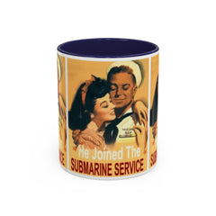 Mug - Vintage He Joined The Submarine Service Unique Tri Panel Image Accent Coffee Mug (11, 15oz)