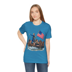 Historical Fever Patriot T‑Shirt — Revolutionary Flag Rowboat Design