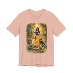 Fairy Tale Forest Tee — Woman with Dog Vintage Fantasy Graphic Shirt