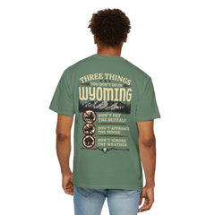 Wyoming Funny Roadtrip T-Shirt — "Three Things You Don’t Do in Wyoming" Adventure Tee