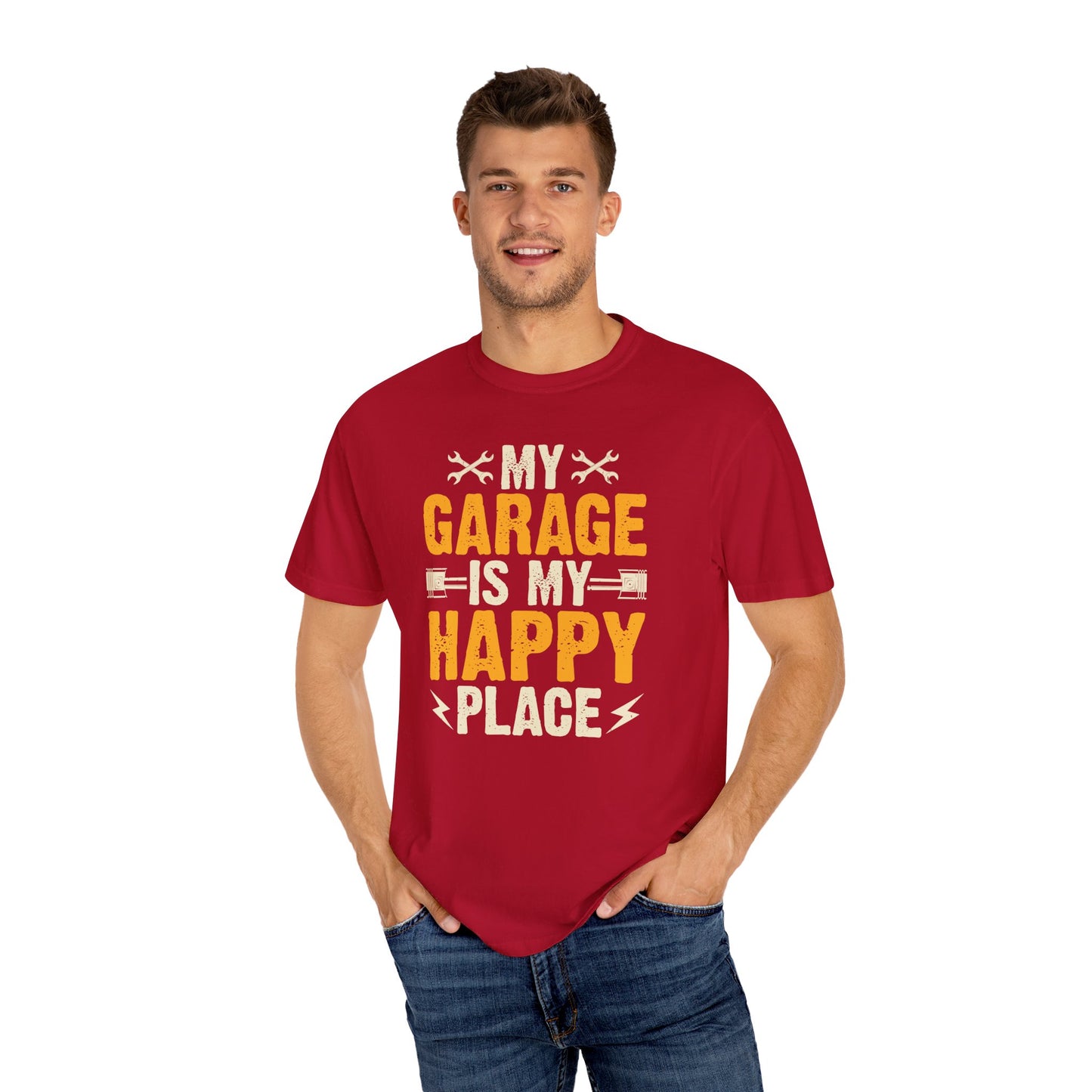 My Garage Is A Happy Place, Comfort Colors Unisex Relaxed Fit T Shirt