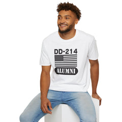 DD-214 Alumni with American Flag  Unisex Softstyle T-Shirt