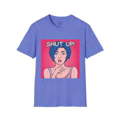 SHUT UP Pop Art Woman striking a Librarian pose Unisex Softstyle T Shirt