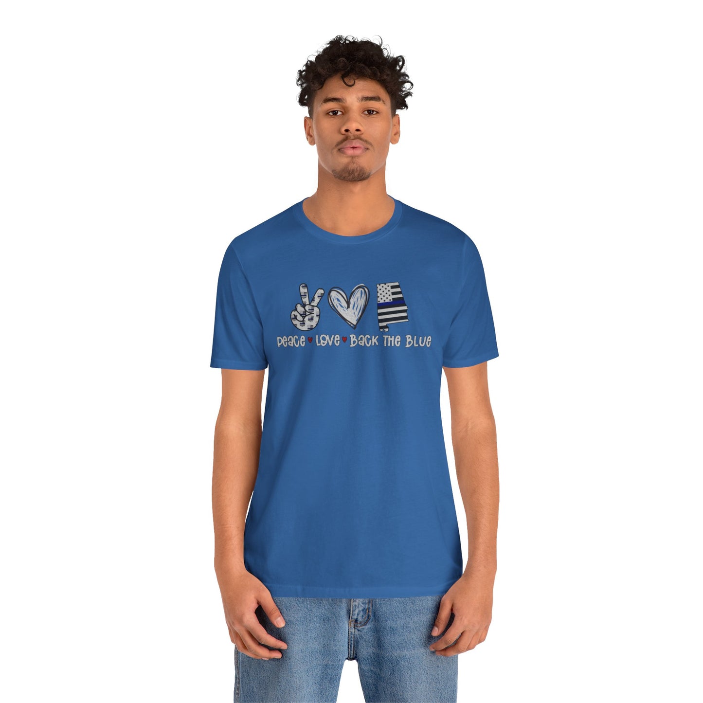 Peace Love Back The Blue in Alabama, Graphic Unisex Short Sleeve Tee