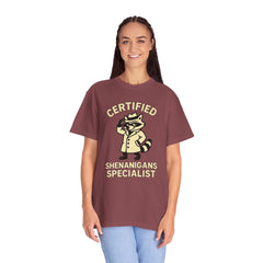 Certified Shenanigans Specialist T-Shirt | Funny Unisex Tee, Casual Wear, Gift for Raccoon Lovers, Cute Animal Shirt, Quirky Apparel