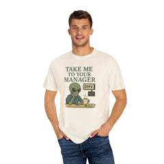 Humorous Alien Manager T-Shirt, Funny Graphic Tee, Unisex Casual Wear, Gift for Work, Quirky T-Shirt, DMV Humor Shirt
