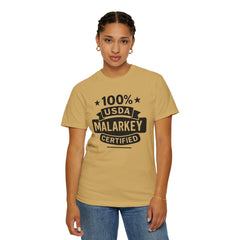 100% USDA Malarkey Certified T-Shirt, Funny Tee, Gift for Farmers, Humorous Apparel, Casual Wear, Agricultural Humor