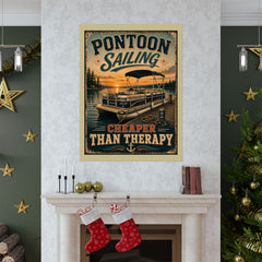 Pontoon Sailing Poster — "Cheaper Than Therapy" Matte Vertical Wall Art