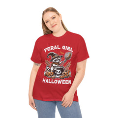 Feral Girl Halloween Raccoon! Graphic Unisex Heavy Cotton Tee