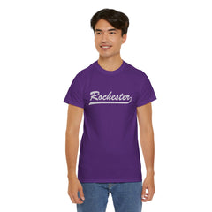 Rochester Unisex Heavy Cotton Tee - Retro Dunder Mifflin Design for Nostalgic Fans