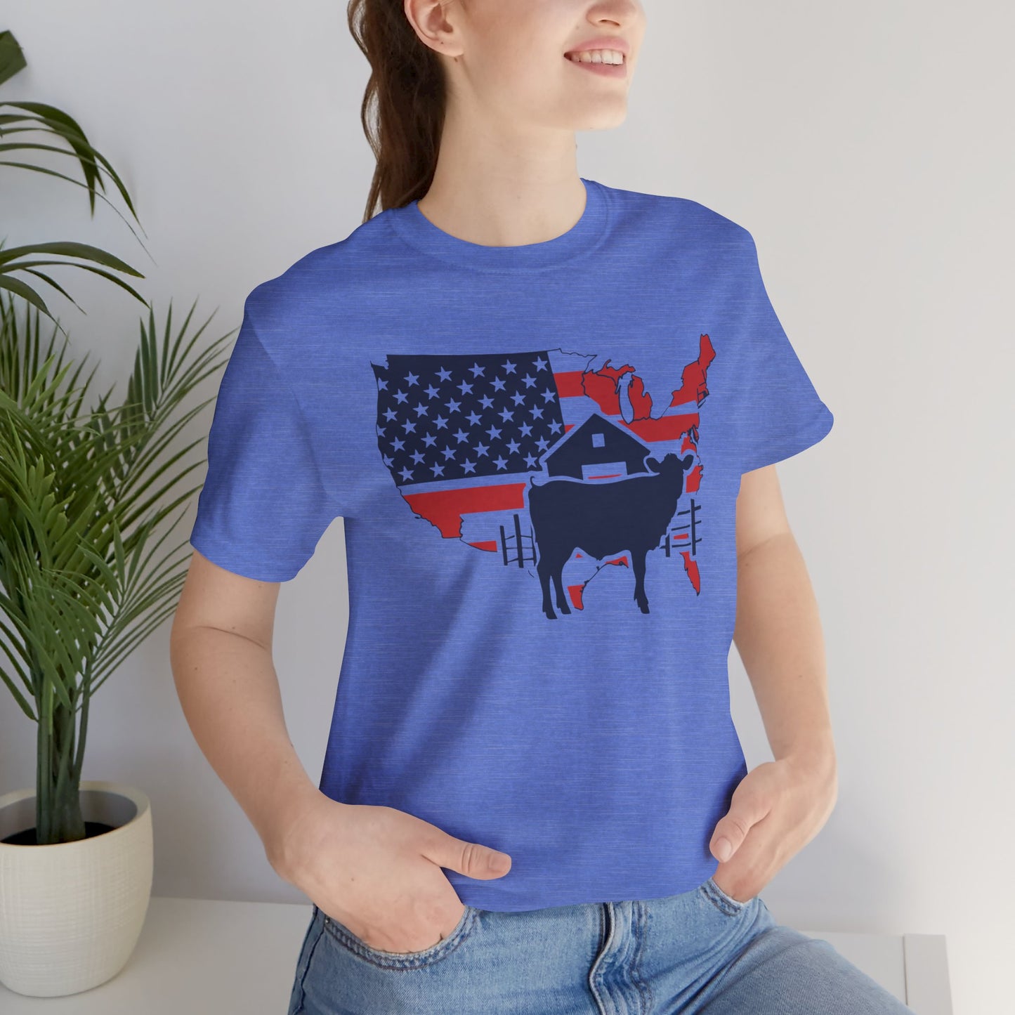 Red White and Blue Farmer Graphic, Unisex Jersey Short Sleeve Tee