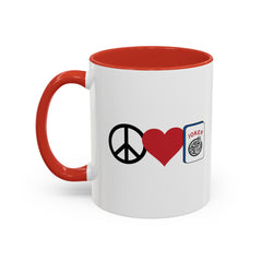 Peace Love Mahjong - 11 oz Accent Coffee Mug,Mahjong mug,mahjong player gift,strategy game present,tabletop lover cup,nerd culture mug