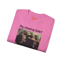 My Missing Limb? It Was Stampeding Elephants! - Unisex Ultra Cotton Tee | Leg Amputee, Limb Awareness, Amputee Gag, Arm Amputee, Amputee Fun