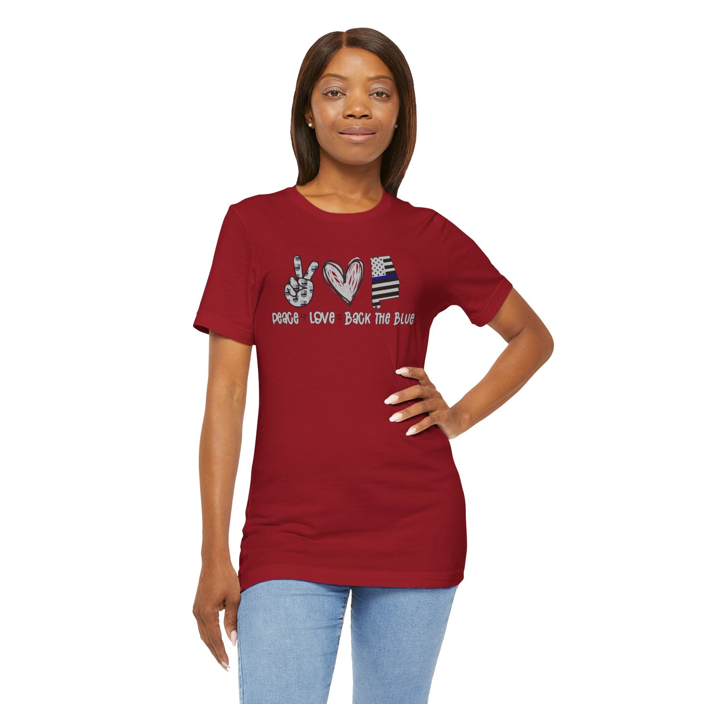 Peace Love Back The Blue in Alabama, Graphic Unisex Short Sleeve Tee