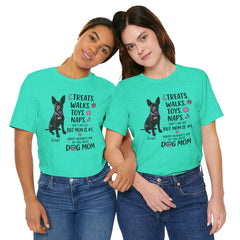 Personalized Your Dog and its name Mother's Day T-Shirt — 'Treats. Walks. Toys. Naps.