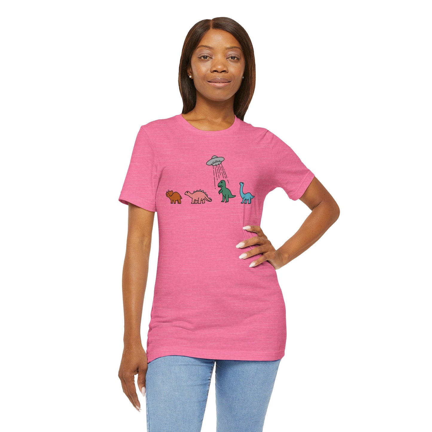 UFO and Dinosaurs Retro Unisex Jersey Short Sleeve Tee