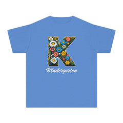 Flower K Kindergarten Youth Tee | Cute Kids Shirt, School Apparel, Gift for Students, Back to School, Floral Design