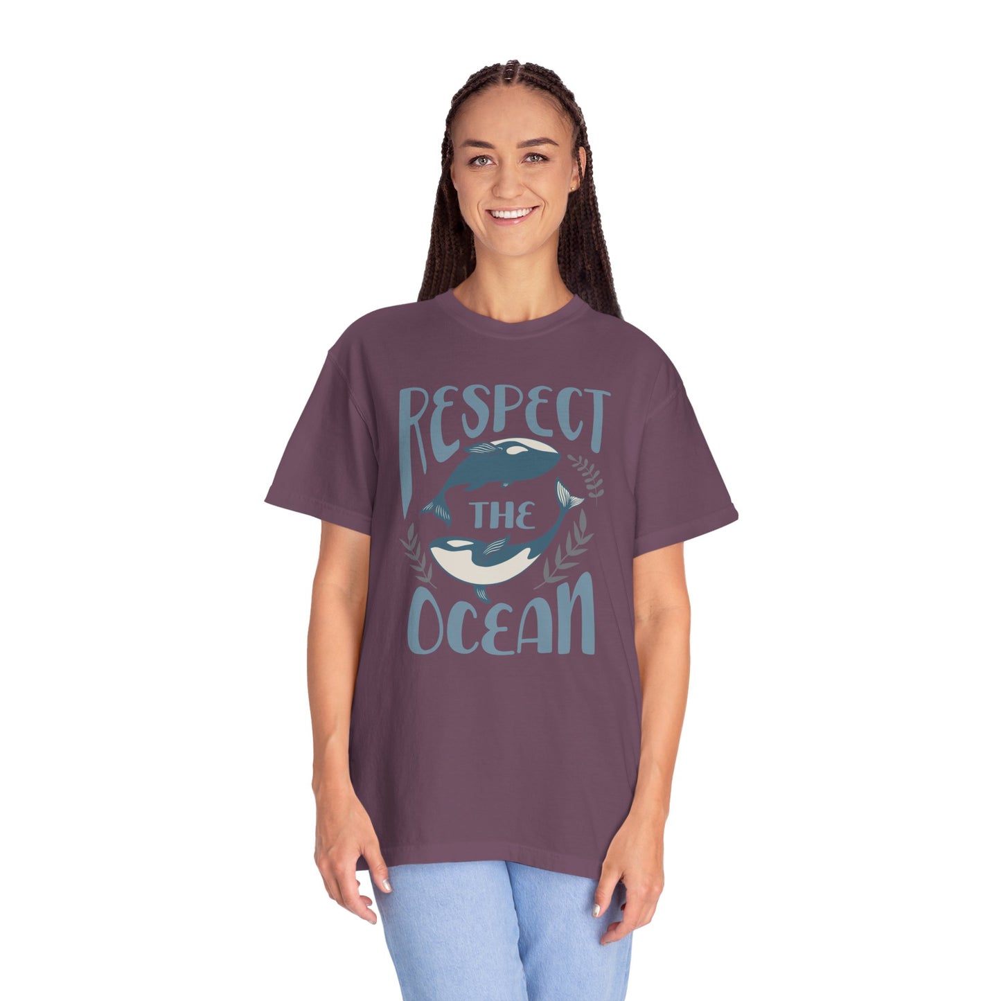 Whales, Respect The Ocean -  Graphic Unisex Garment-Dyed T-shirt