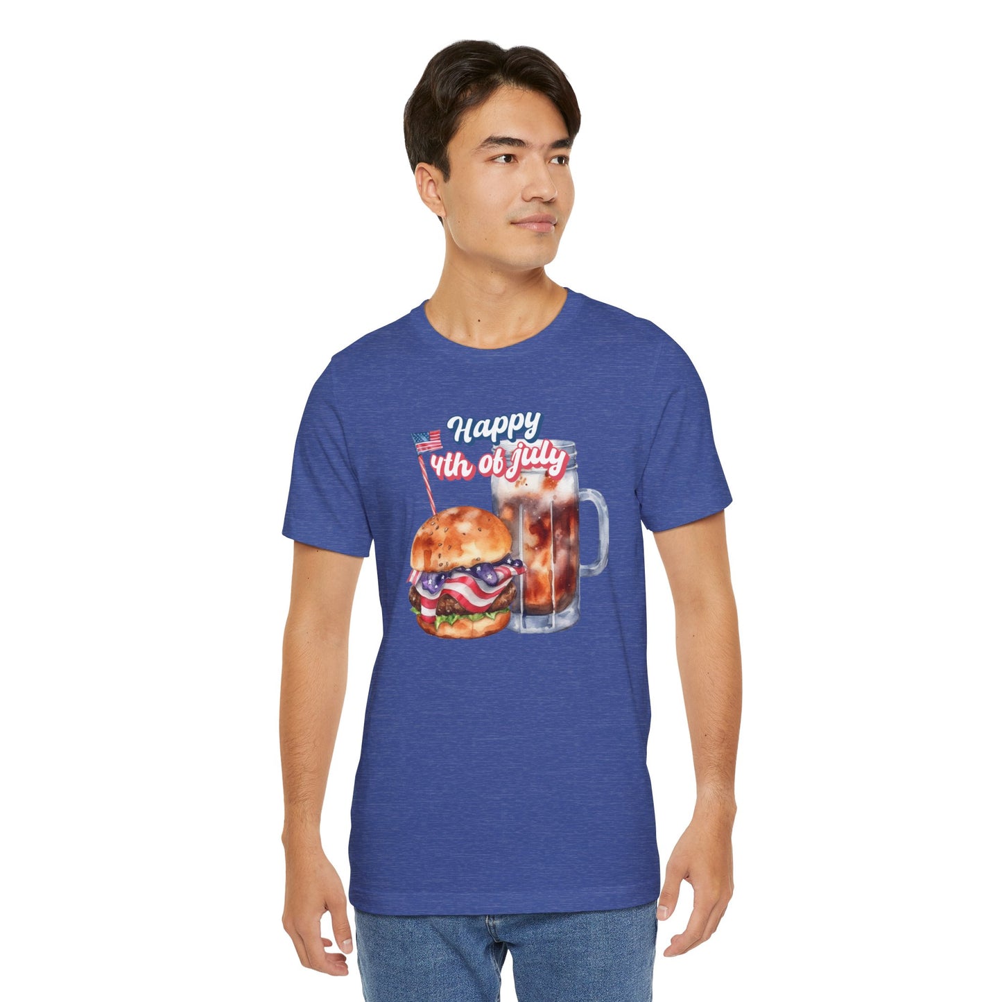 Happy 4th Of July Burger and Mug Graphic, Unisex Jersey Short Sleeve Tee